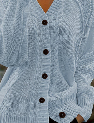 Women's Textured Cable Knit Cardigan | Relaxed Oversized V-Neck Sweater for Autumn 9
