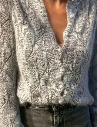 Women's Textured Faux Mink Cardigan | Elegant Long Sleeve Sweater with Pearl Buttons 10
