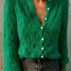 Women's Textured Faux Mink Cardigan | Elegant Long Sleeve Sweater with Pearl Buttons 12