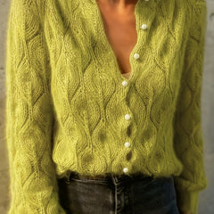 Women's Textured Faux Mink Cardigan | Elegant Long Sleeve Sweater with Pearl Buttons 9