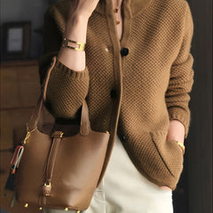 Women's Textured Knit Cardigan | Elegant Tailored Jacket with Stand Collar 2
