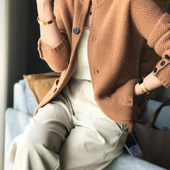 Women's Textured Knit Cardigan | Elegant Tailored Jacket with Stand Collar 3