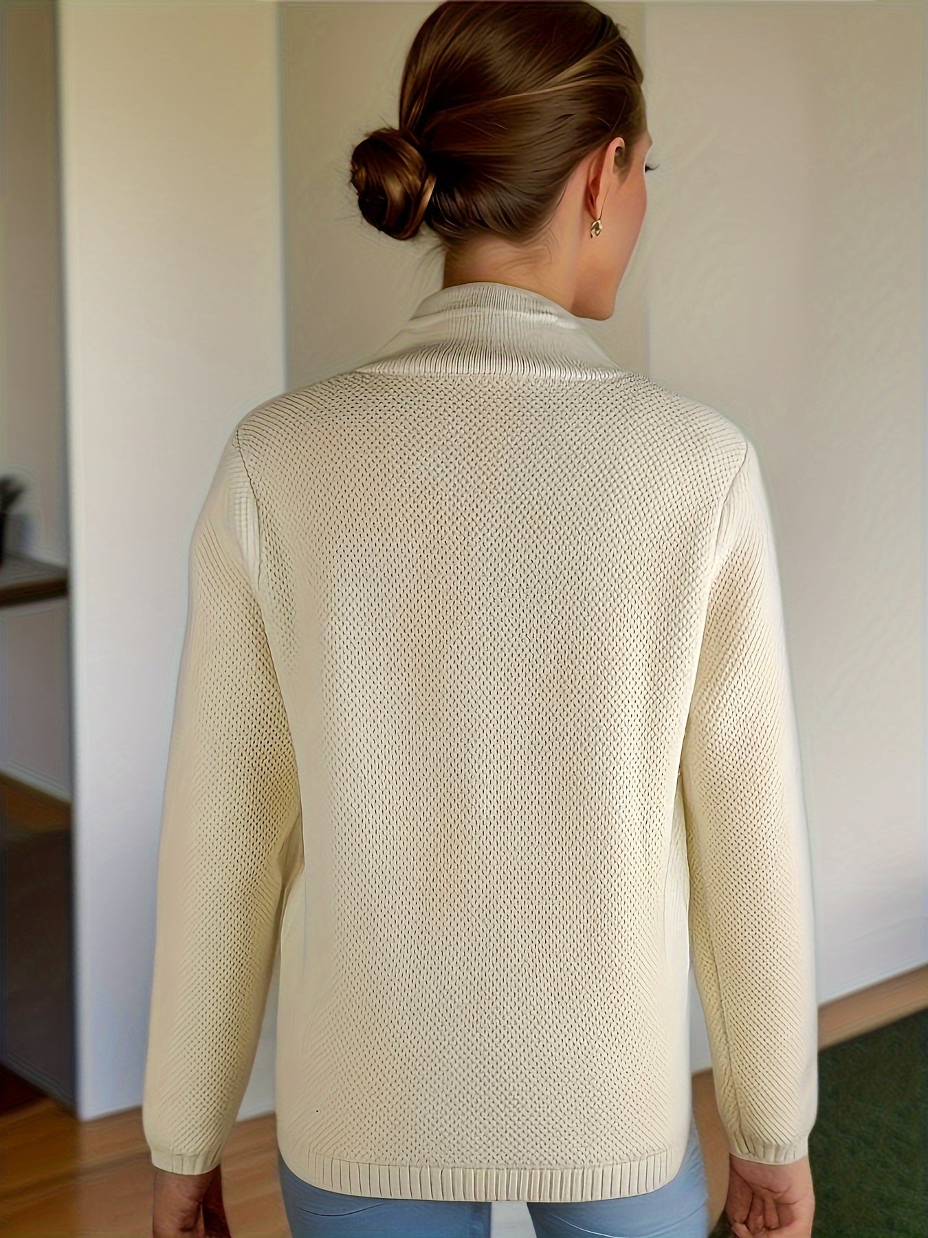 Women's Textured Knit Cardigan | Elegant Tailored Jacket with Stand Collar 4