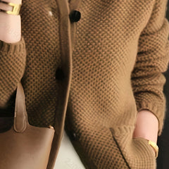 Women's Textured Knit Cardigan | Elegant Tailored Jacket with Stand Collar 5