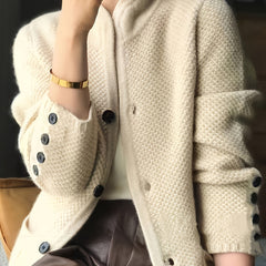 Women's Textured Knit Cardigan | Elegant Tailored Jacket with Stand Collar 6