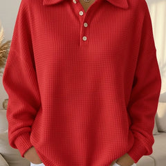 Women's Textured Waffle Knit Oversized Sweater | Relaxed Collared Henley Top 0