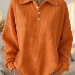 Women's Textured Waffle Knit Oversized Sweater | Relaxed Collared Henley Top 1