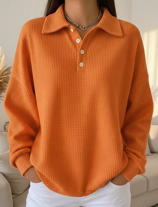 Women's Textured Waffle Knit Oversized Sweater | Relaxed Collared Henley Top 1