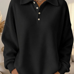 Women's Textured Waffle Knit Oversized Sweater | Relaxed Collared Henley Top 2
