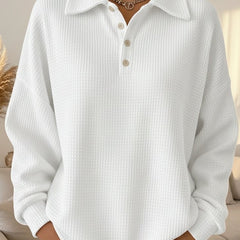 Women's Textured Waffle Knit Oversized Sweater | Relaxed Collared Henley Top 3