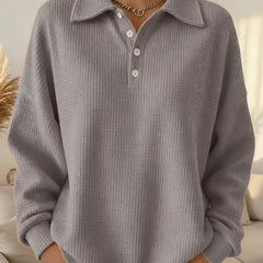 Women's Textured Waffle Knit Oversized Sweater | Relaxed Collared Henley Top 4