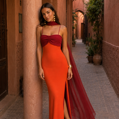 Women's Two-Tone Maxi Dress | Elegant Summer Evening Gown with Side Slit 0