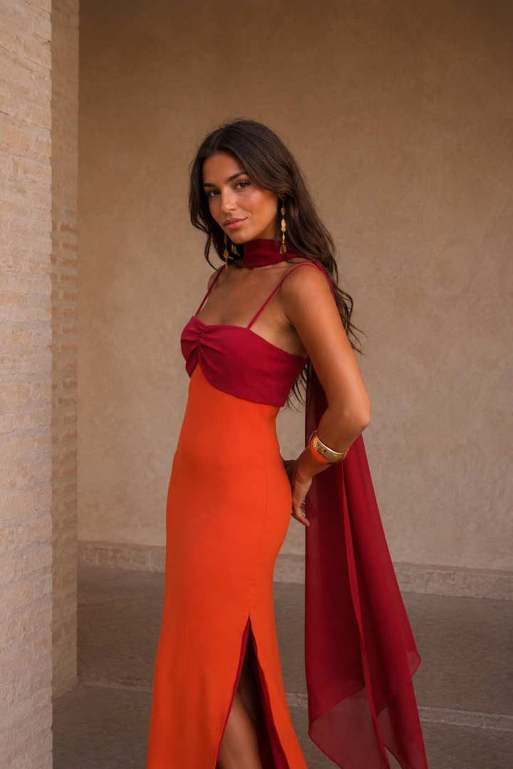 Women's Two-Tone Maxi Dress | Elegant Summer Evening Gown with Side Slit 2