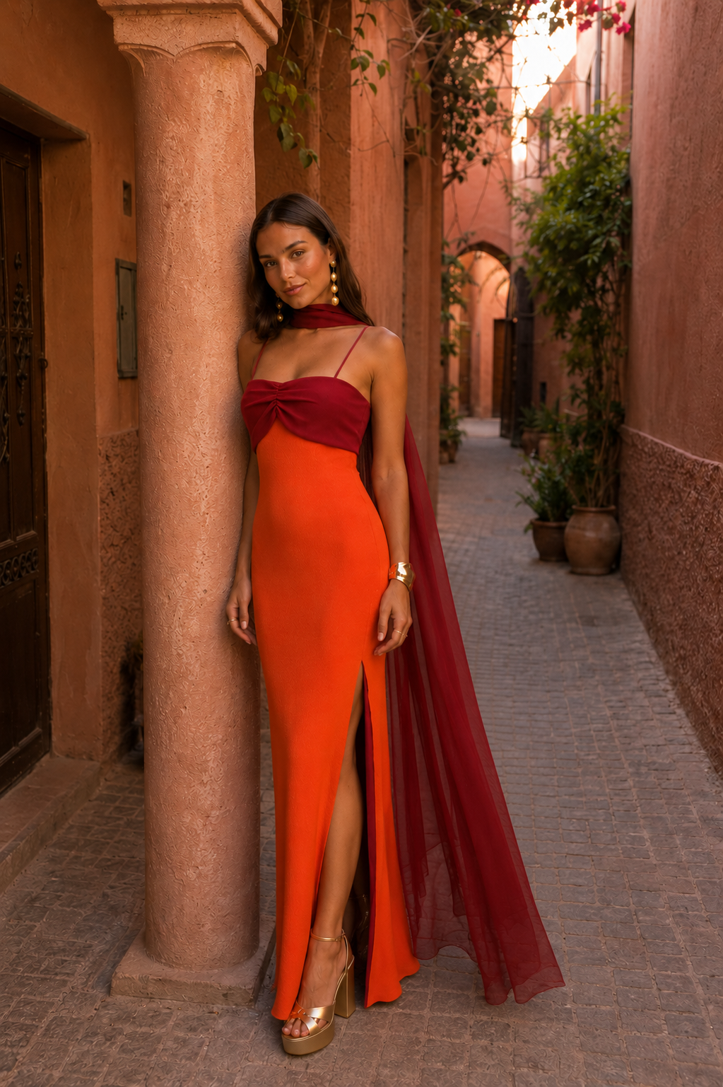 Women's Two-Tone Maxi Dress | Elegant Summer Evening Gown with Side Slit 3