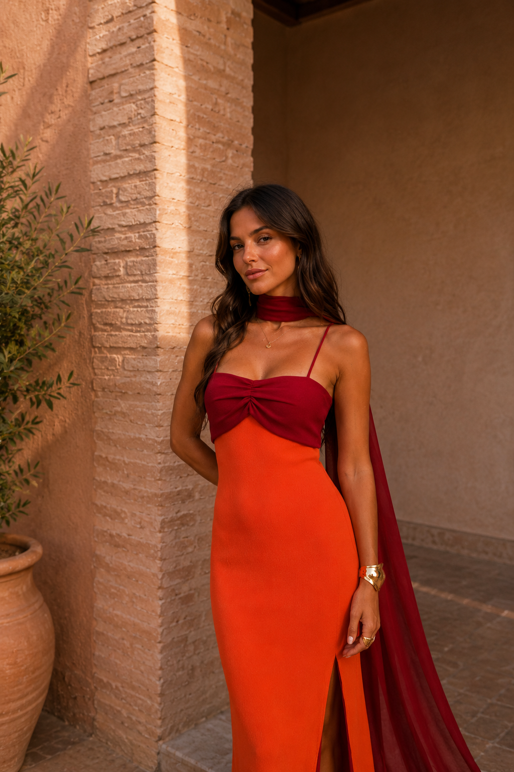 Women's Two-Tone Maxi Dress | Elegant Summer Evening Gown with Side Slit 4