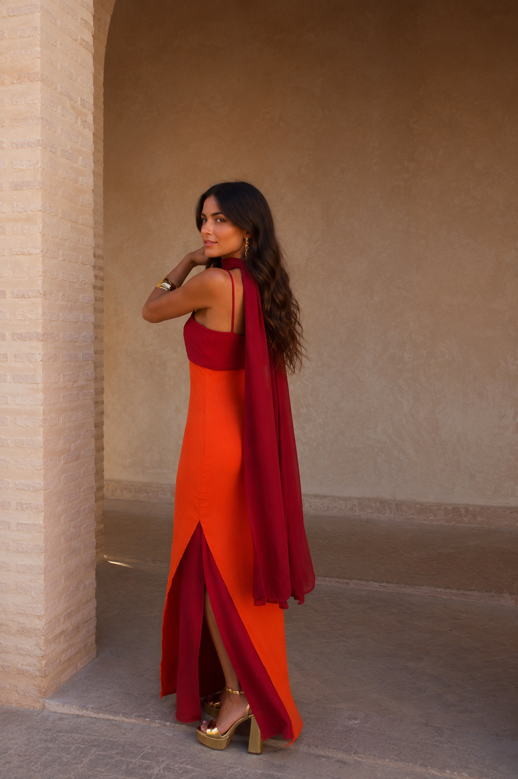 Women's Two-Tone Maxi Dress | Elegant Summer Evening Gown with Side Slit 5