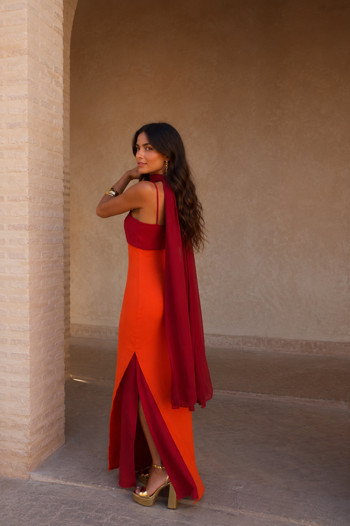 Women's Two-Tone Maxi Dress | Elegant Summer Evening Gown with Side Slit 5