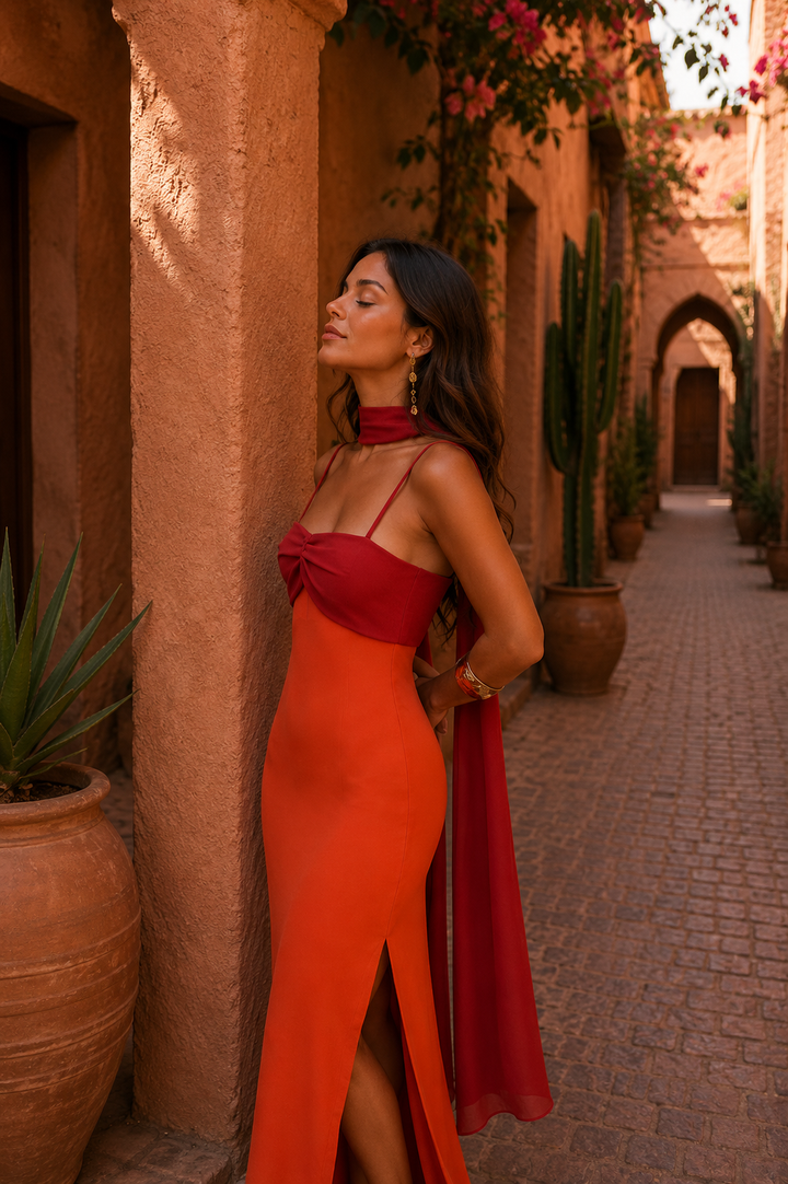 Women's Two-Tone Maxi Dress | Elegant Summer Evening Gown with Side Slit 6