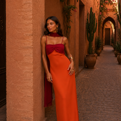 Women's Two-Tone Maxi Dress | Elegant Summer Evening Gown with Side Slit 7