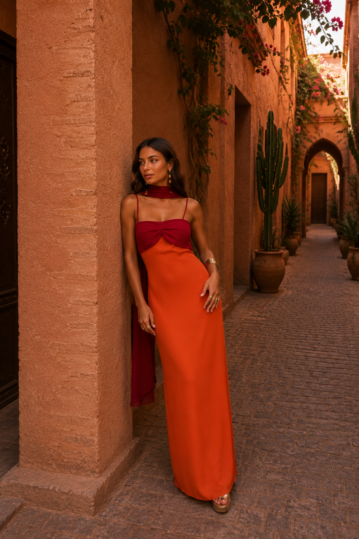 Women's Two-Tone Maxi Dress | Elegant Summer Evening Gown with Side Slit 7