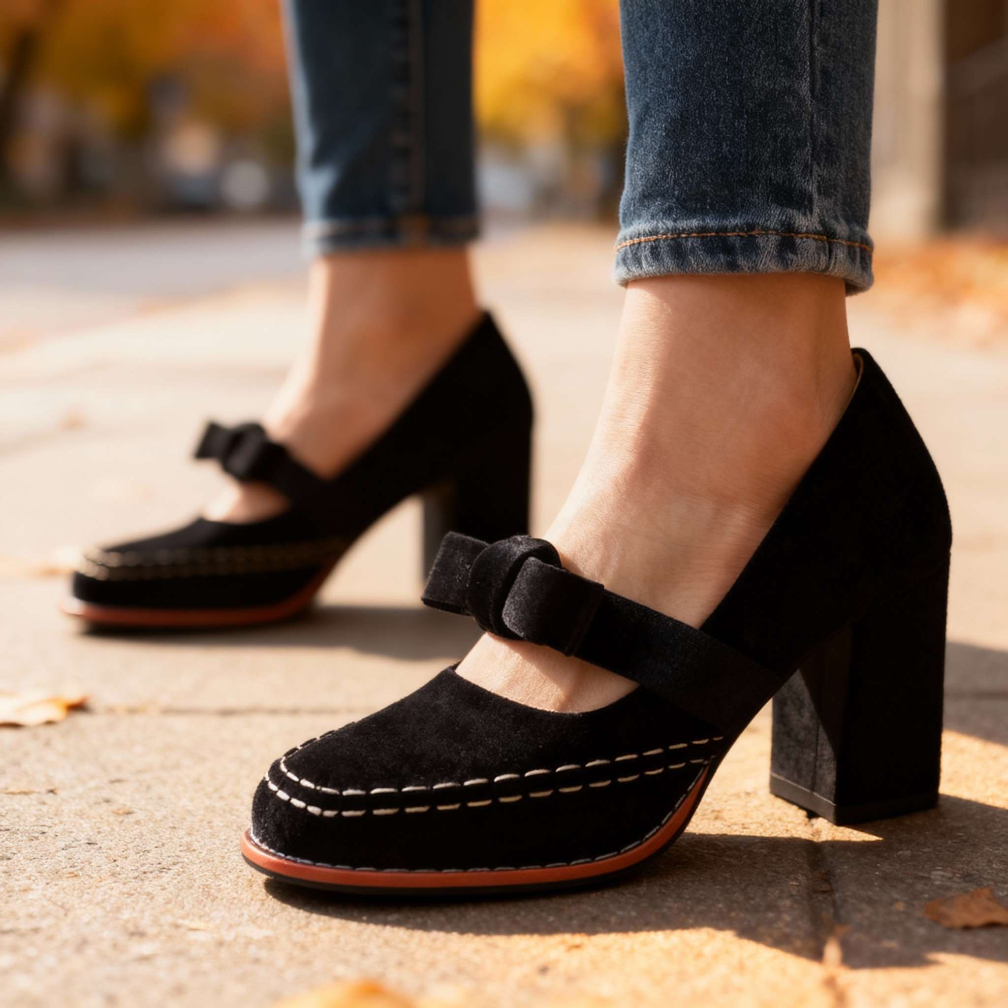 Women's Velvet Mary Jane Pumps | Chic Block Heel Summer Shoes with Bow Detail 5