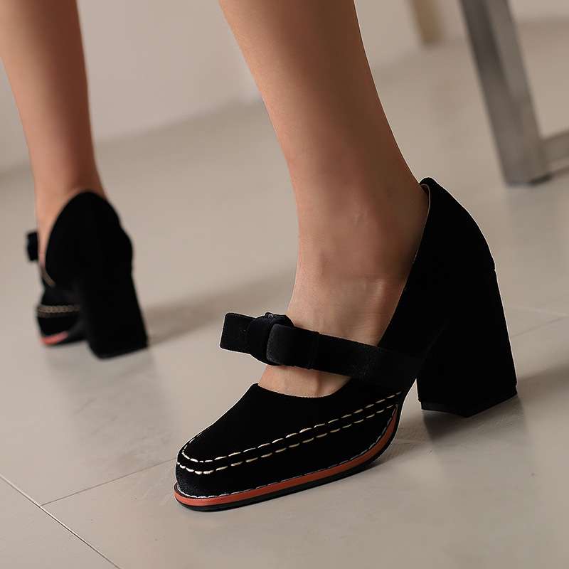 Women's Velvet Mary Jane Pumps | Chic Block Heel Summer Shoes with Bow Detail 8