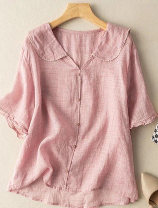 Women's Vintage-Inspired White Blouse | Elegant Button Detail Top with Scalloped Collar 3