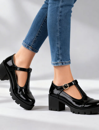 Women's Vintage Leather T-Strap Heels | Elegant Brogue Block Shoes 4