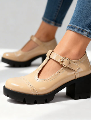 Women's Vintage Leather T-Strap Heels | Elegant Brogue Block Shoes 5