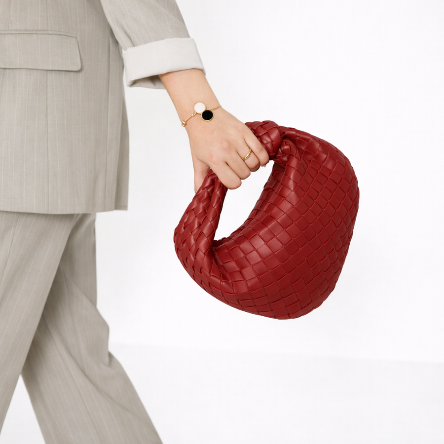 Woven Soft Vegan Leather Knot Handle Bag