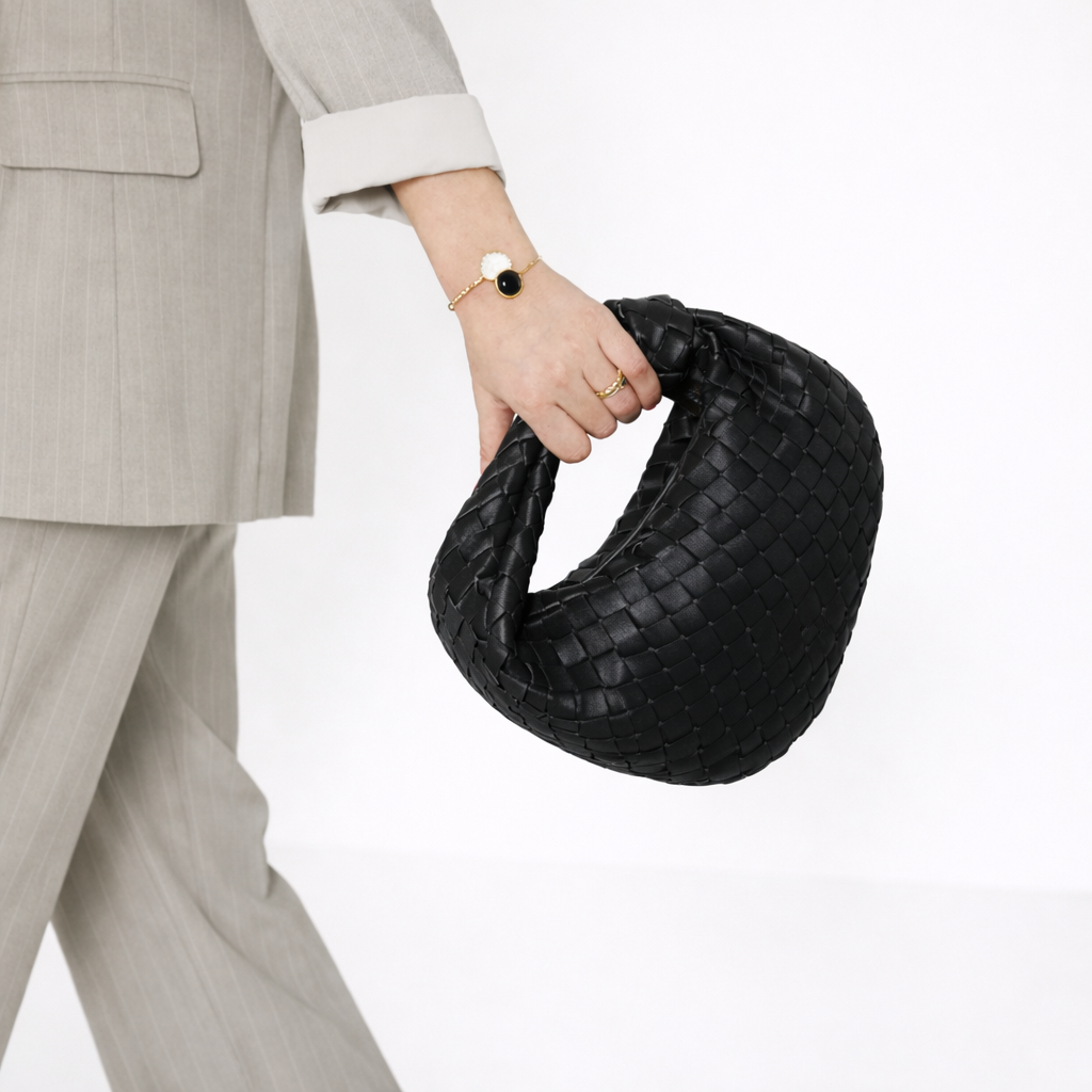 Woven Soft Vegan Leather Knot Handle Bag