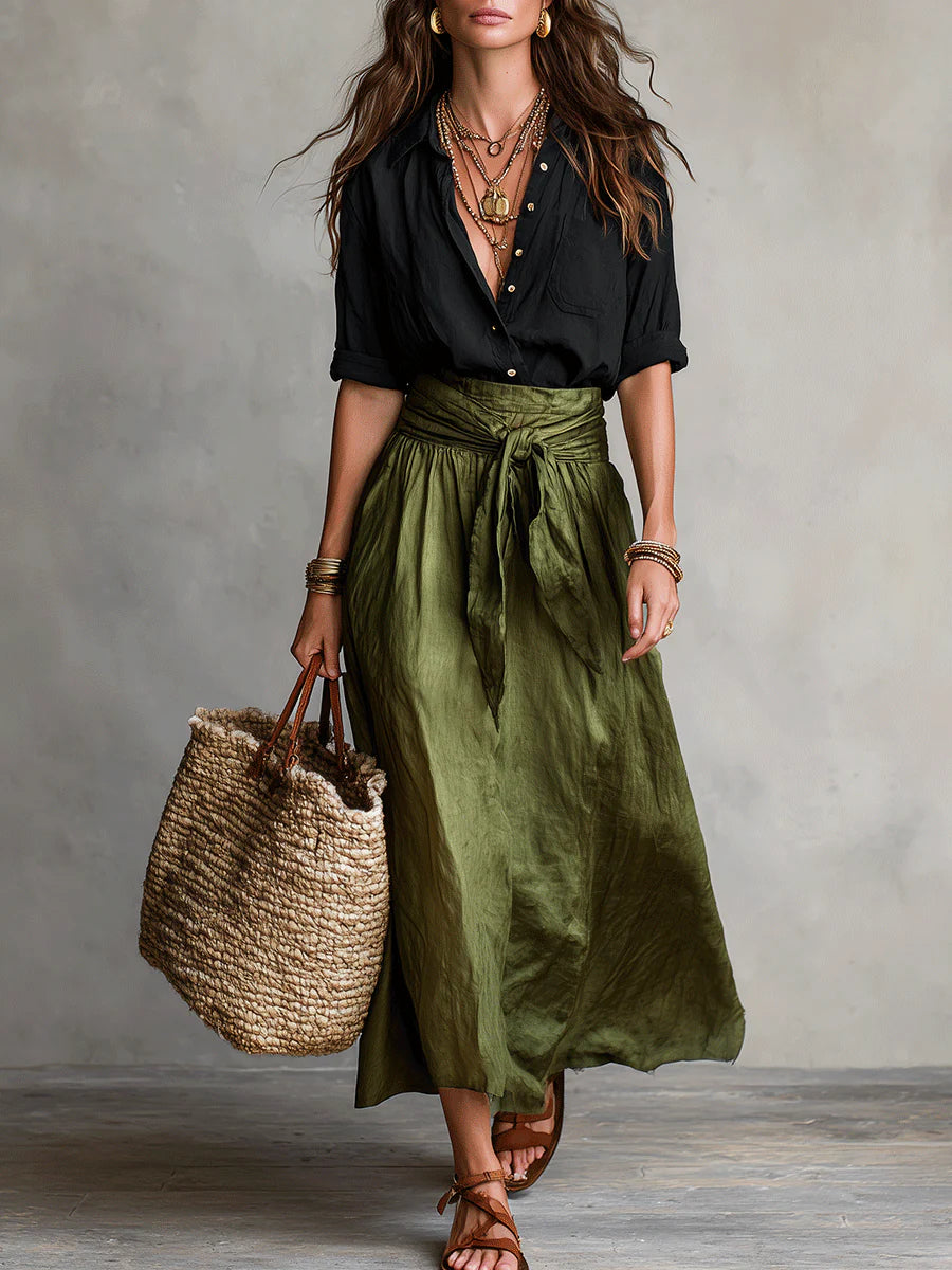 Women's Long Sleeve Top and Midi Skirt Set