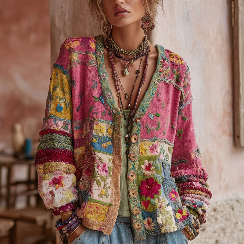 Women's Floral Knit Cardigan in Pink