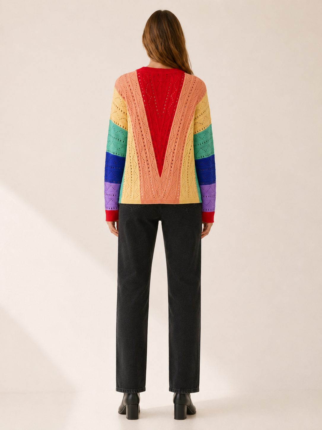 Openwork Colour-Block Jumper – Relaxed Fit