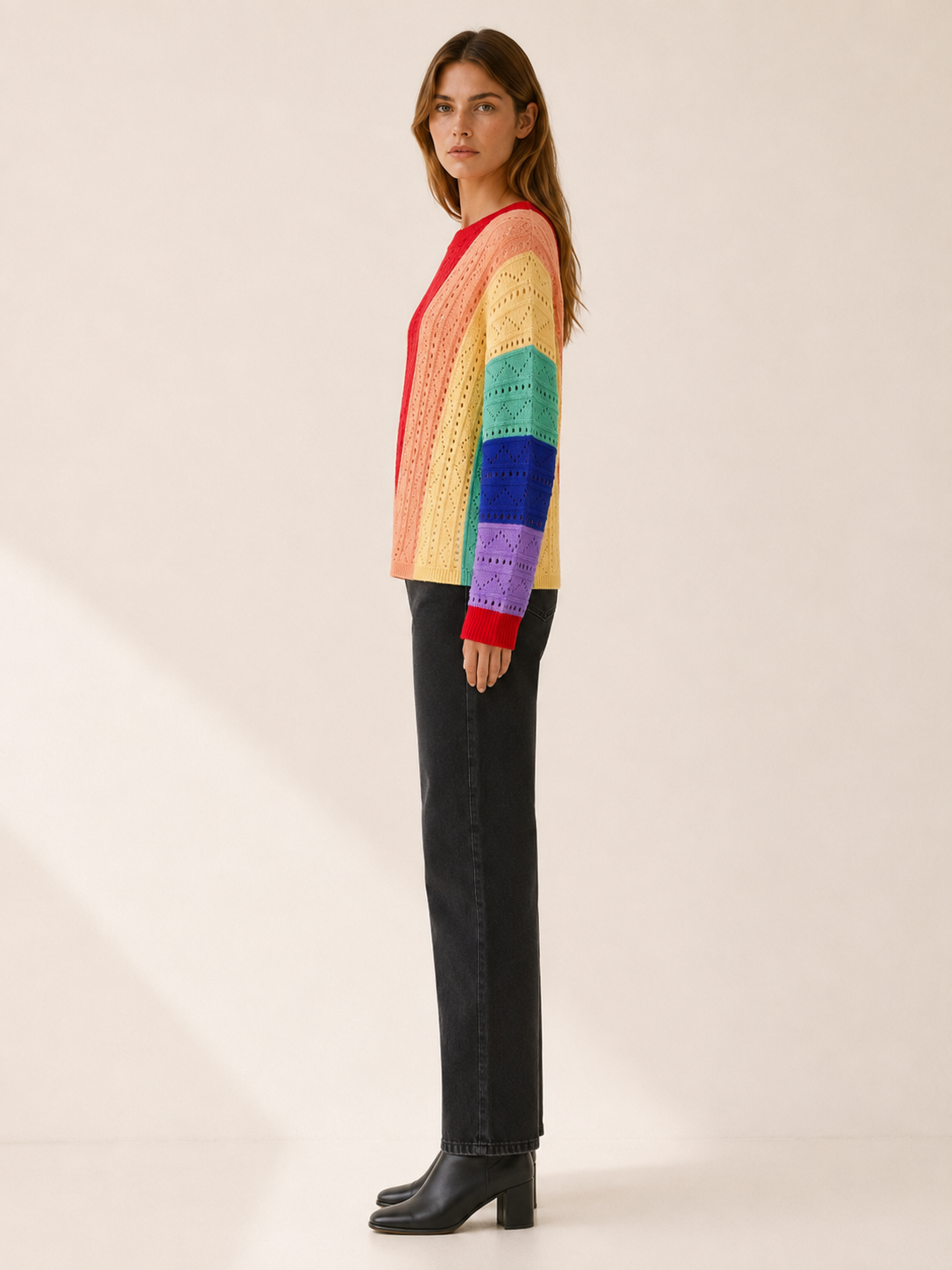 Openwork Colour-Block Jumper – Relaxed Fit