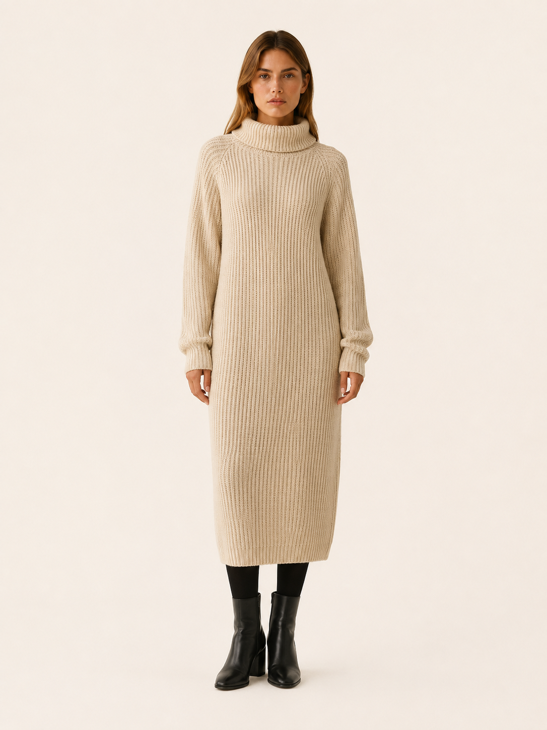 Roll Neck Relaxed Fit Midi Jumper Dress