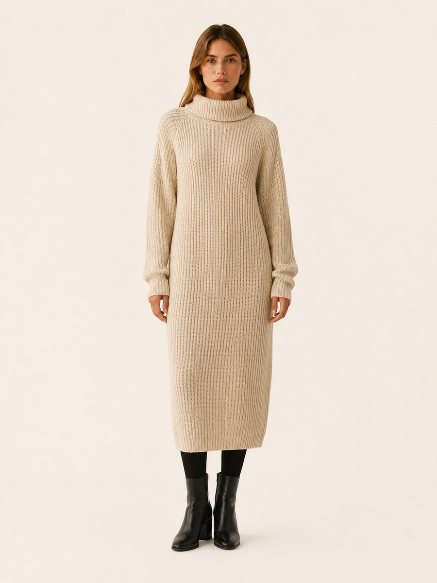 Roll Neck Relaxed Fit Midi Jumper Dress