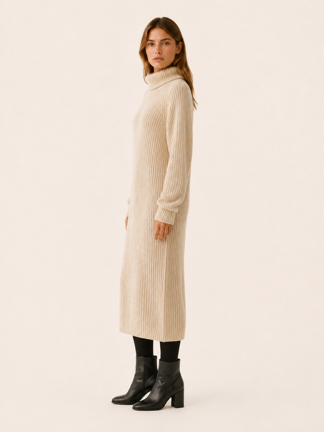 Roll Neck Relaxed Fit Midi Jumper Dress