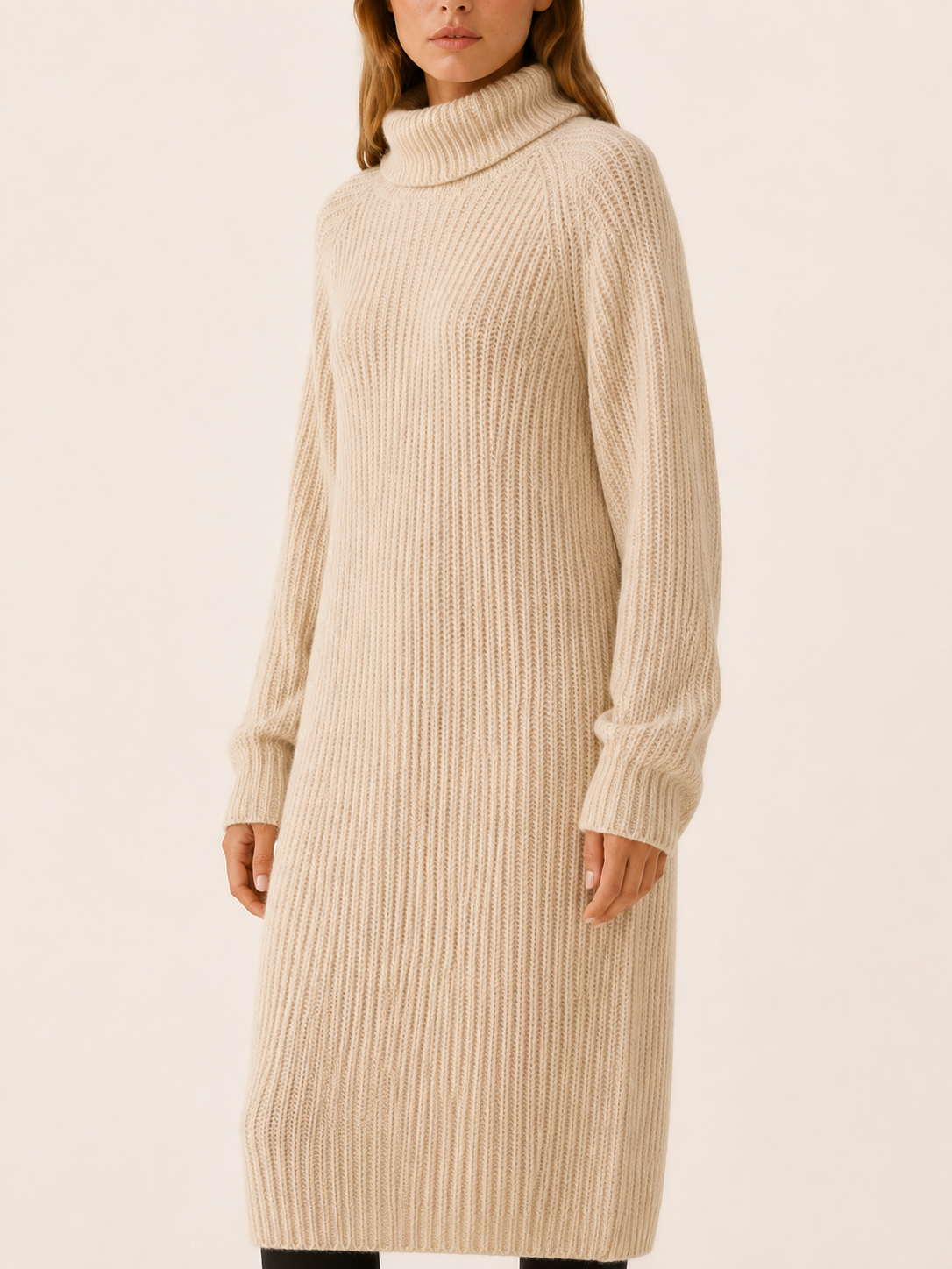 Roll Neck Relaxed Fit Midi Jumper Dress
