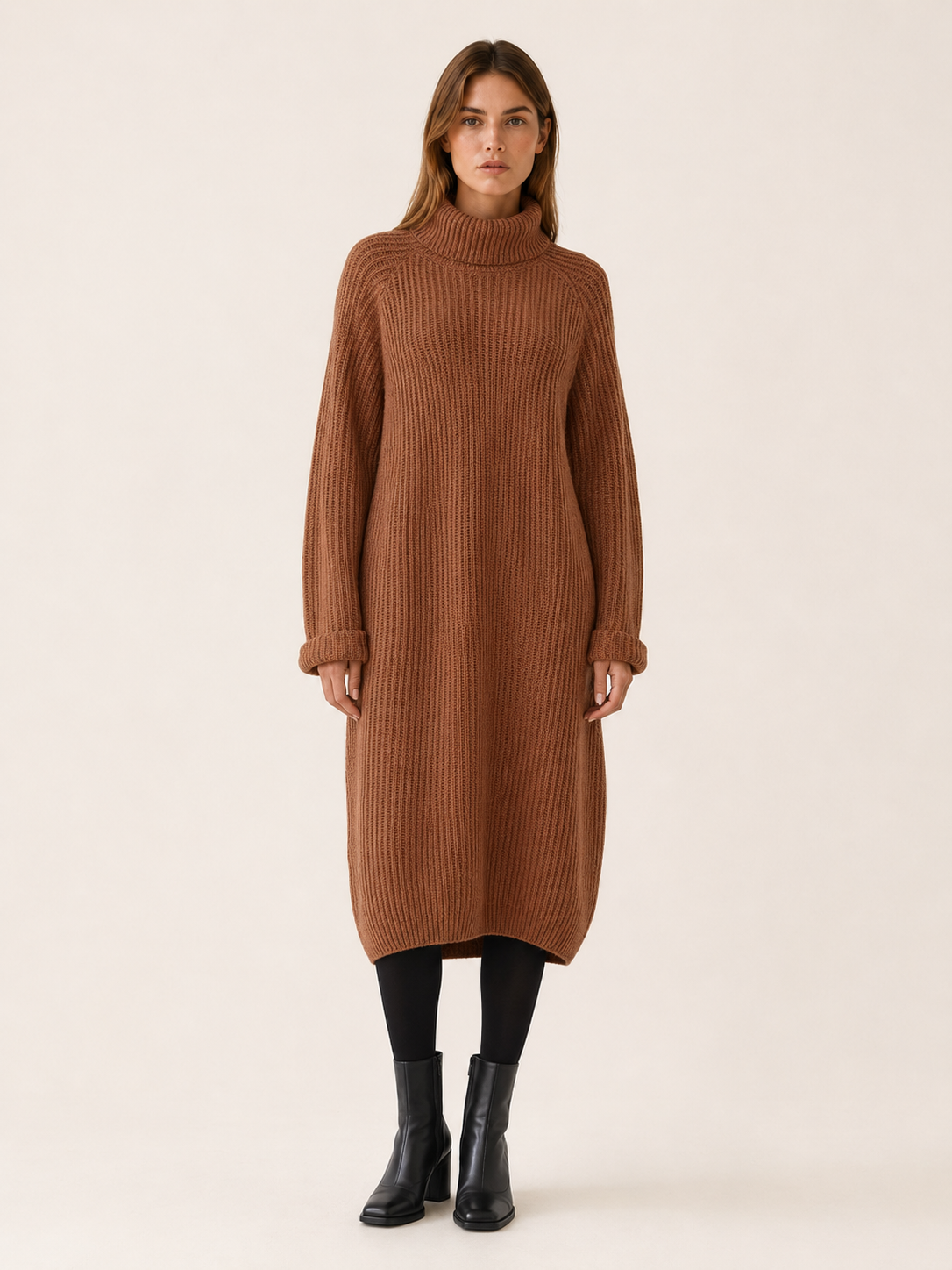 Roll Neck Relaxed Fit Midi Jumper Dress