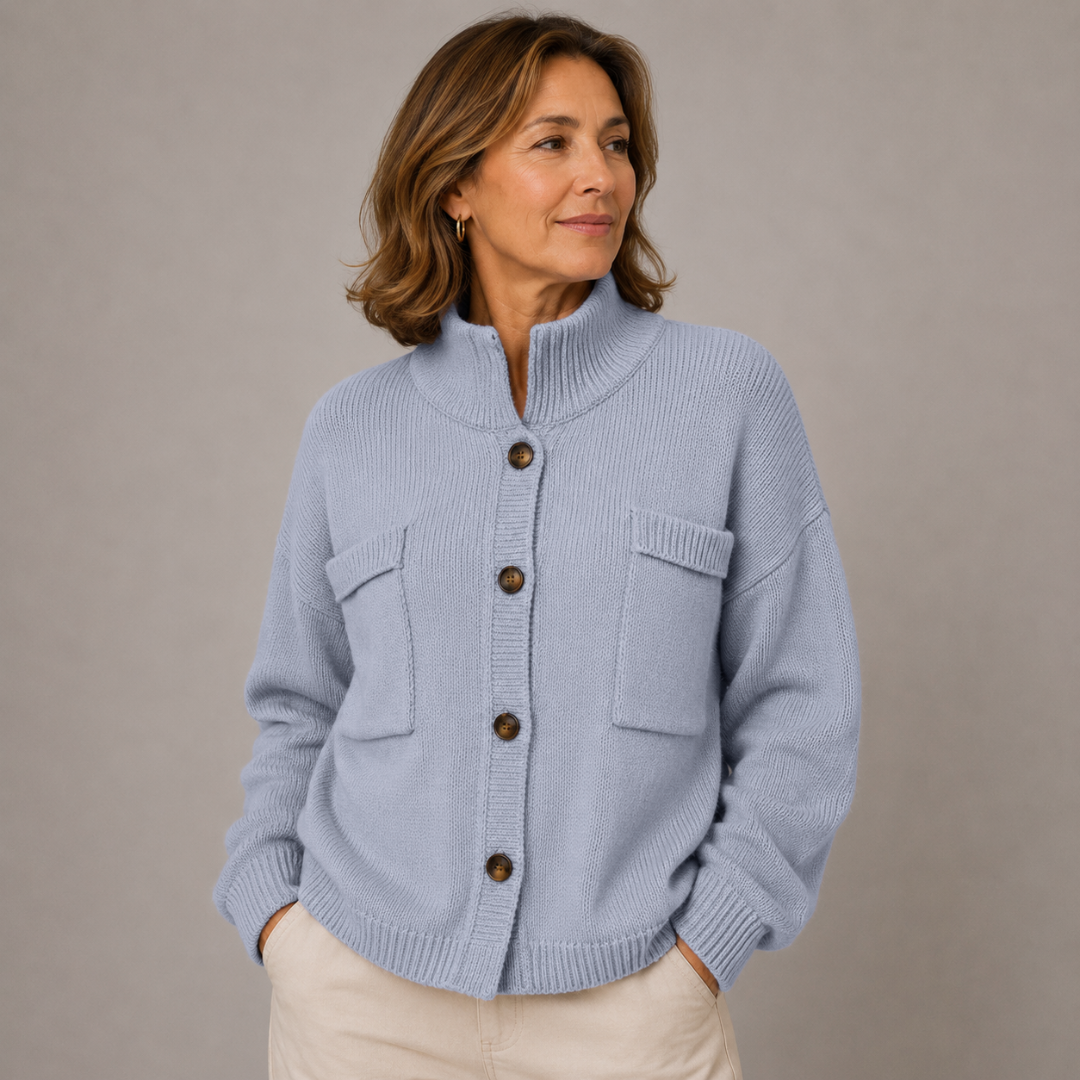 Women’s Stand Collar Button Knit Cardigan – Relaxed Fit