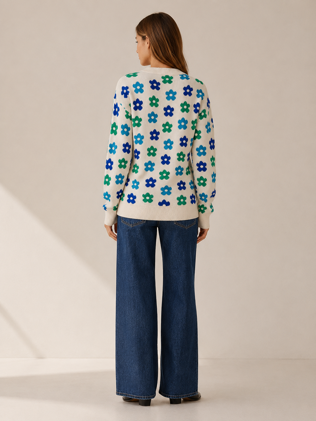 Women’s Floral Sweater – Crew Neck Relaxed Fit