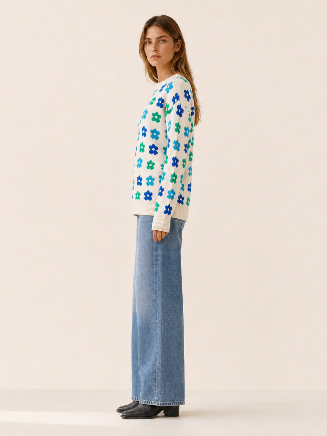 Women’s Floral Sweater – Crew Neck Relaxed Fit