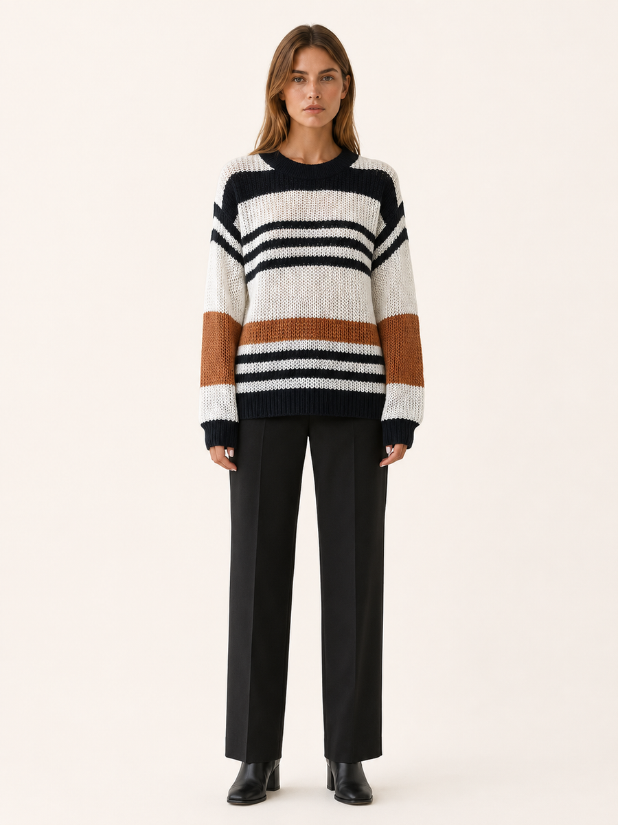 Women's Striped Jumper – Round Neck Relaxed Fit