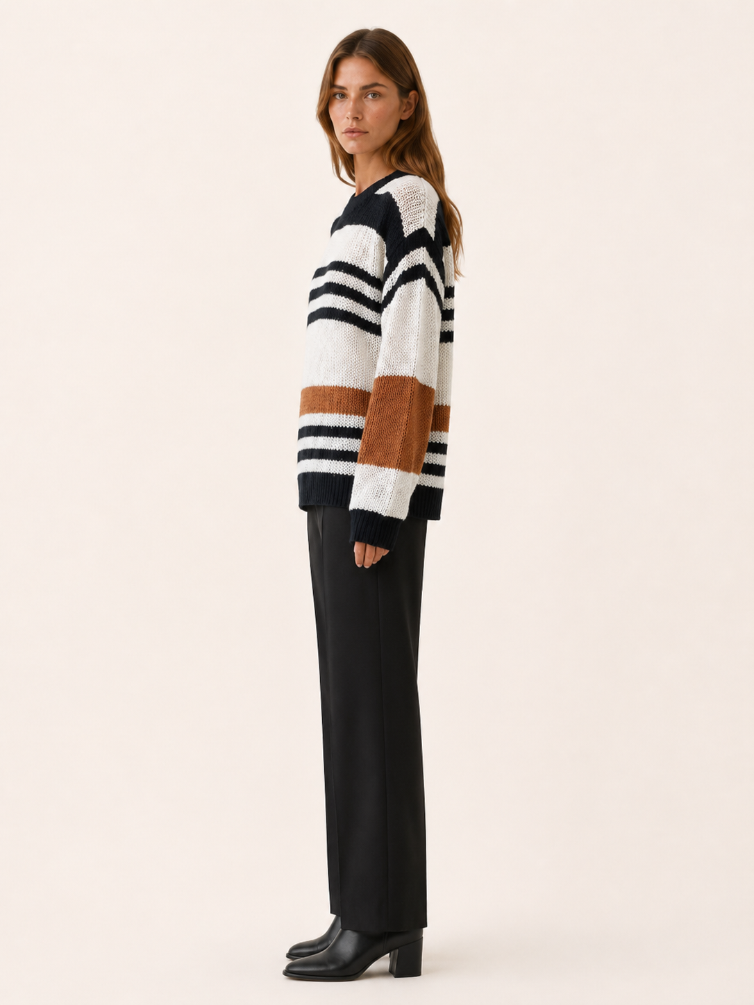 Women's Striped Jumper – Round Neck Relaxed Fit