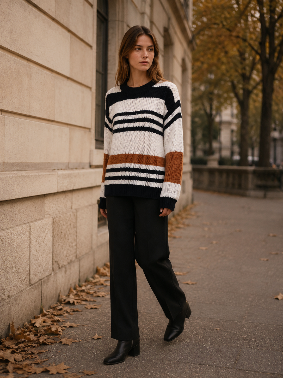 Women's Striped Jumper – Round Neck Relaxed Fit