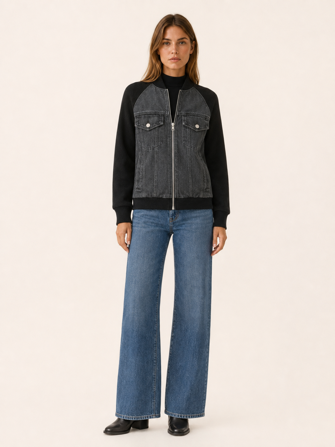 Women’s Contrast Sleeve Bomber Jacket – Relaxed Fit