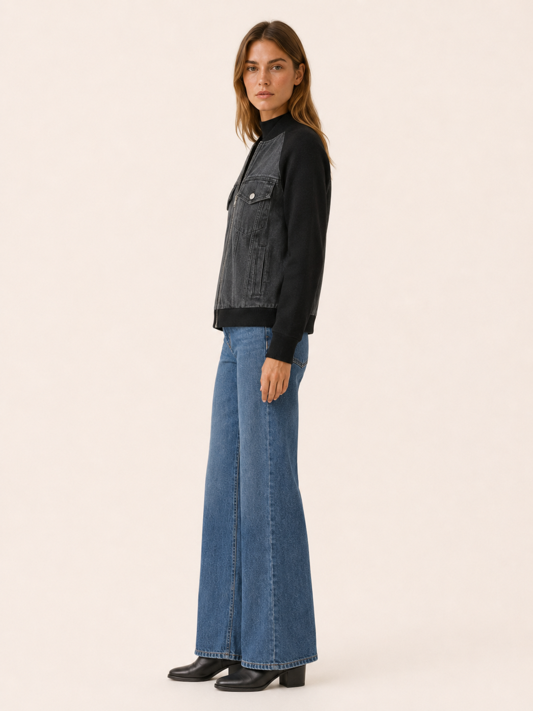 Women’s Contrast Sleeve Bomber Jacket – Relaxed Fit