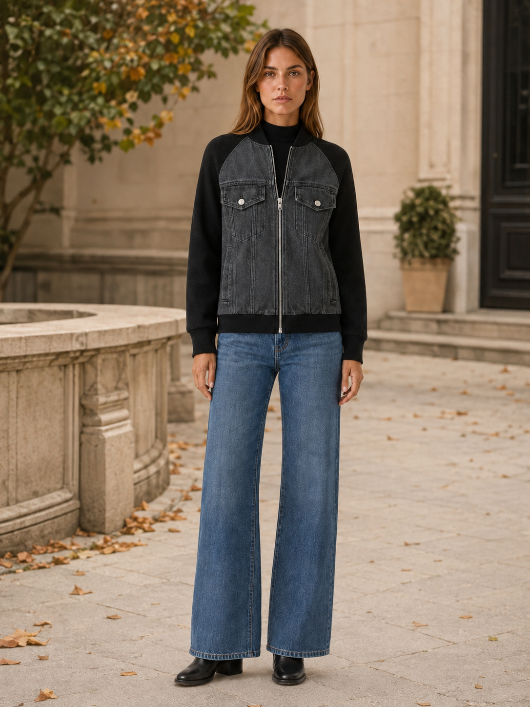 Women’s Contrast Sleeve Bomber Jacket – Relaxed Fit