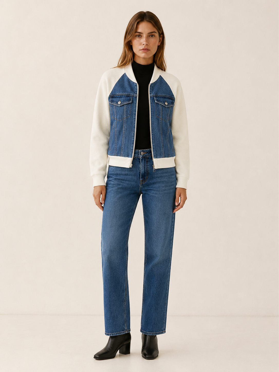 Women’s Contrast Sleeve Bomber Jacket – Relaxed Fit